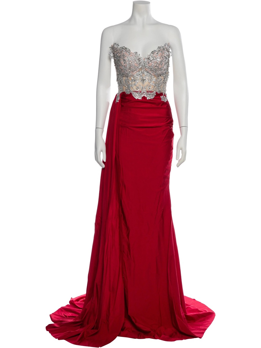 Portia and Scarlett Strapless Red Gown with Crystal-Embellished Bodice